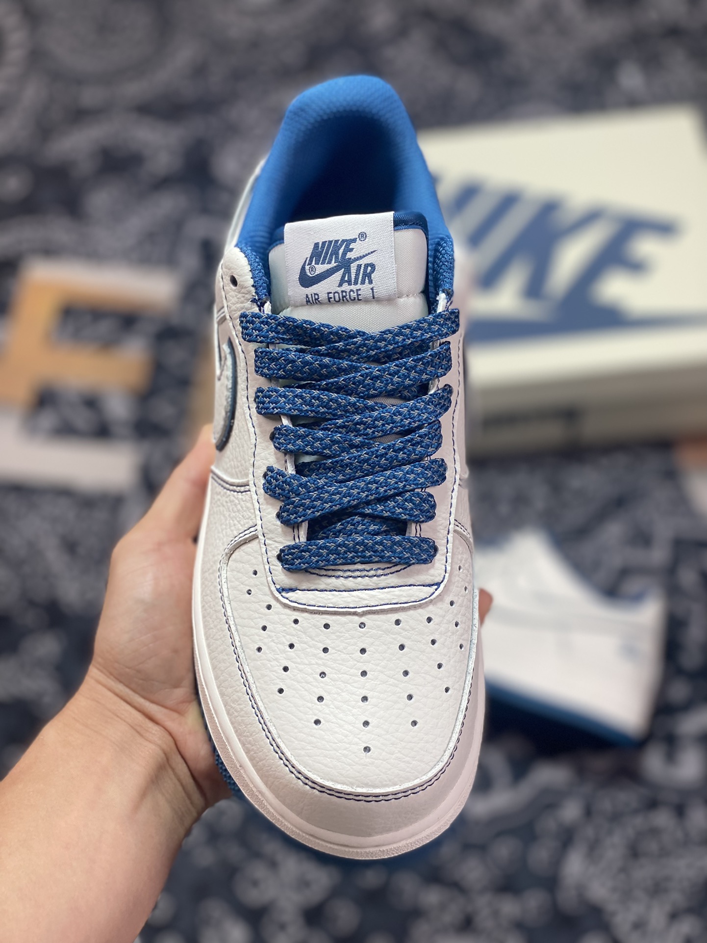 260 Stüssy x Nike Air Force 1′07 Low”Milk White/indigo”空军一号板鞋“皮革米白靛蓝斯图西”UN1635-333