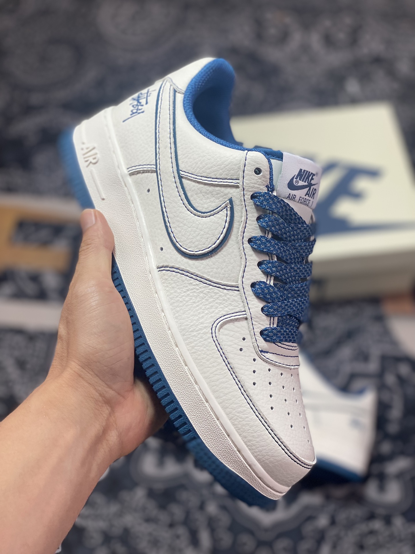 260 Stüssy x Nike Air Force 1′07 Low”Milk White/indigo”空军一号板鞋“皮革米白靛蓝斯图西”UN1635-333