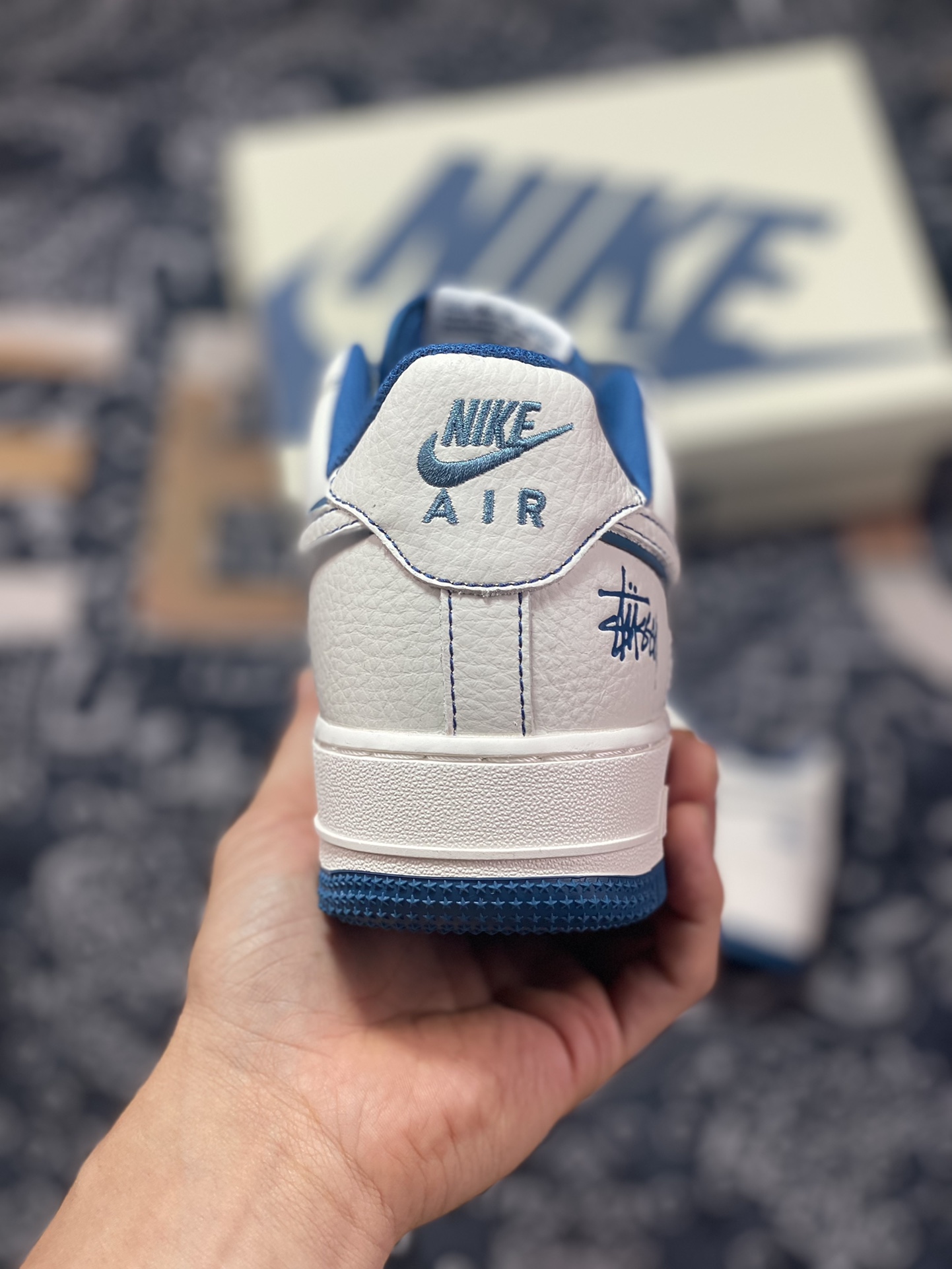 260 Stüssy x Nike Air Force 1′07 Low”Milk White/indigo”空军一号板鞋“皮革米白靛蓝斯图西”UN1635-333