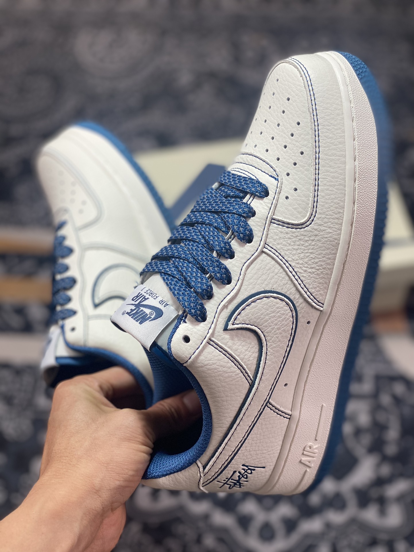 260 Stüssy x Nike Air Force 1′07 Low”Milk White/indigo”空军一号板鞋“皮革米白靛蓝斯图西”UN1635-333