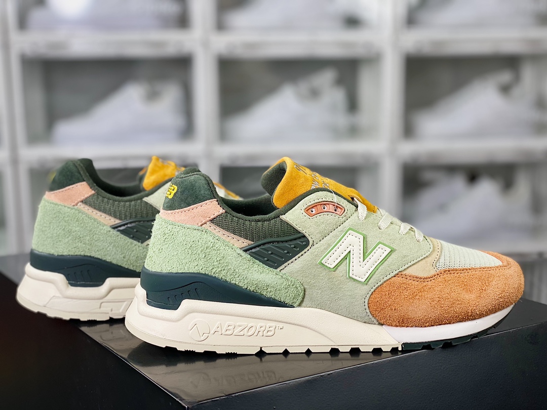 New Balance M998 Made in USA ”Broadacre City” high-end American jogging shoes ”stitched brown and yellow matcha green” M998KT1