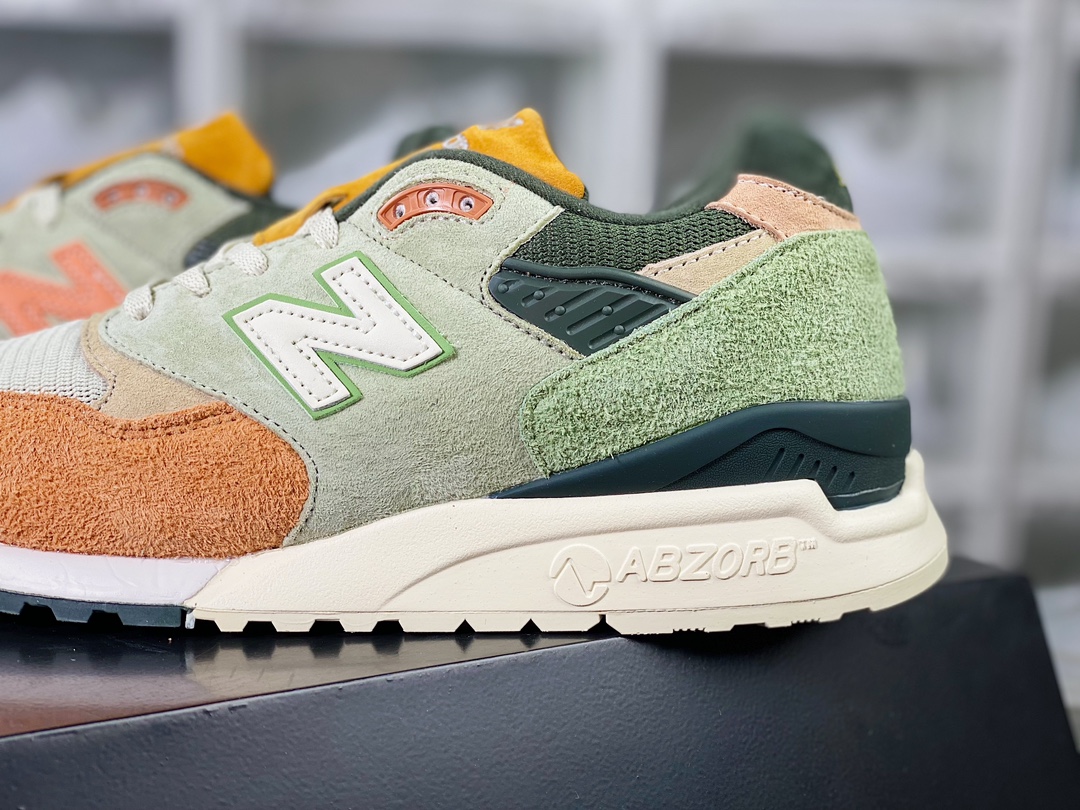 New Balance M998 Made in USA ”Broadacre City” high-end American jogging shoes ”stitched brown and yellow matcha green” M998KT1