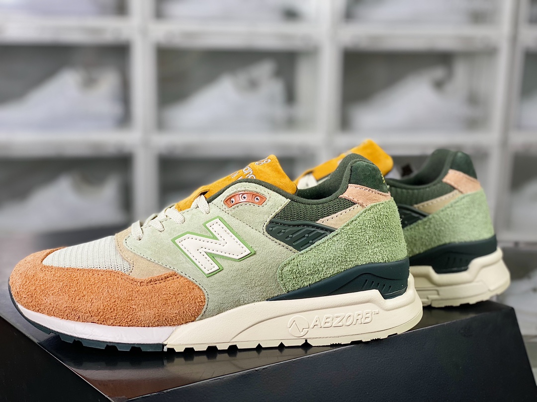 New Balance M998 Made in USA ”Broadacre City” high-end American jogging shoes ”stitched brown and yellow matcha green” M998KT1