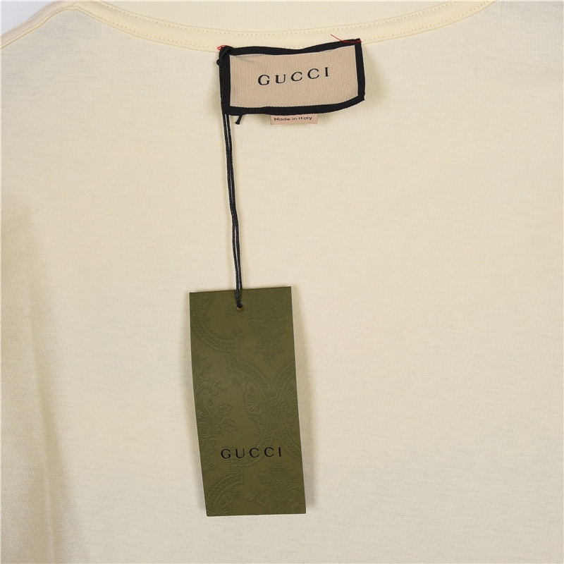 Gucci/古驰 双G条纹手绘涂鸦灵感短袖T恤 黑色 杏色