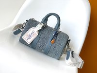 Louis Vuitton LV Keepall Bags Handbags Canvas Cowhide Denim Fabric Vintage M22762