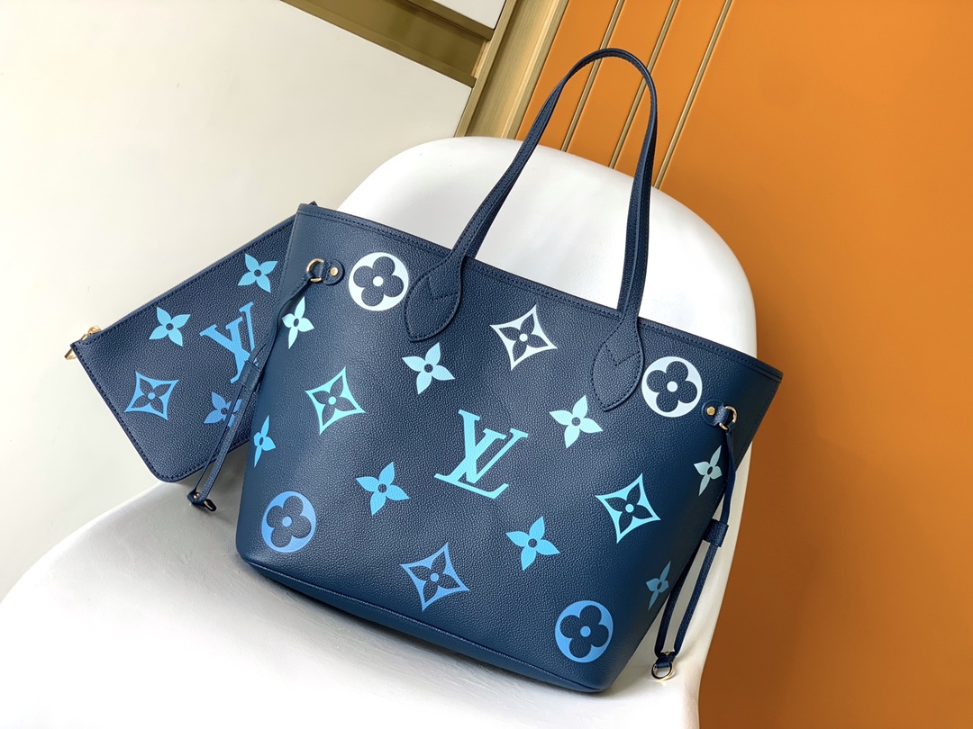 Louis Vuitton LV Neverfull AAAAA+
 Handbags Tote Bags Blue Yellow Printing Empreinte​ Cowhide Casual M46516