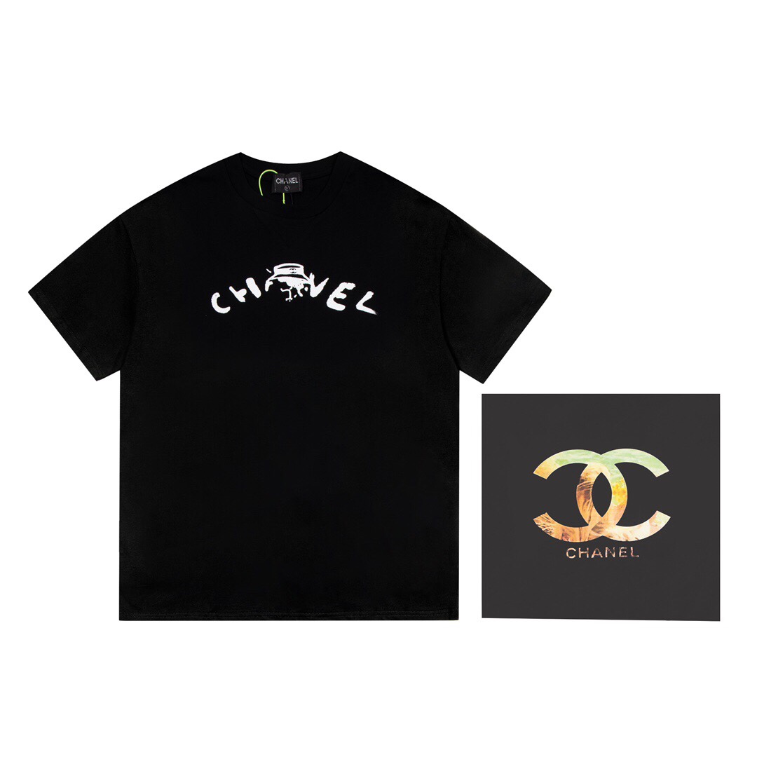 Chanel Roupa Camiseta Impressão Algodão Manga Curta