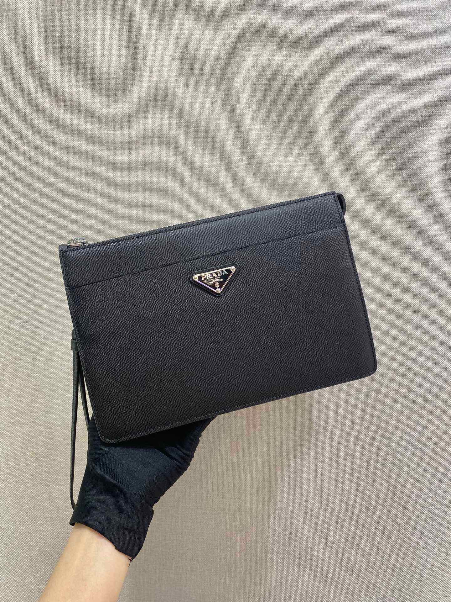 Prada Handbags Clutches & Pouch Bags Men Saffiano Leather Fashion