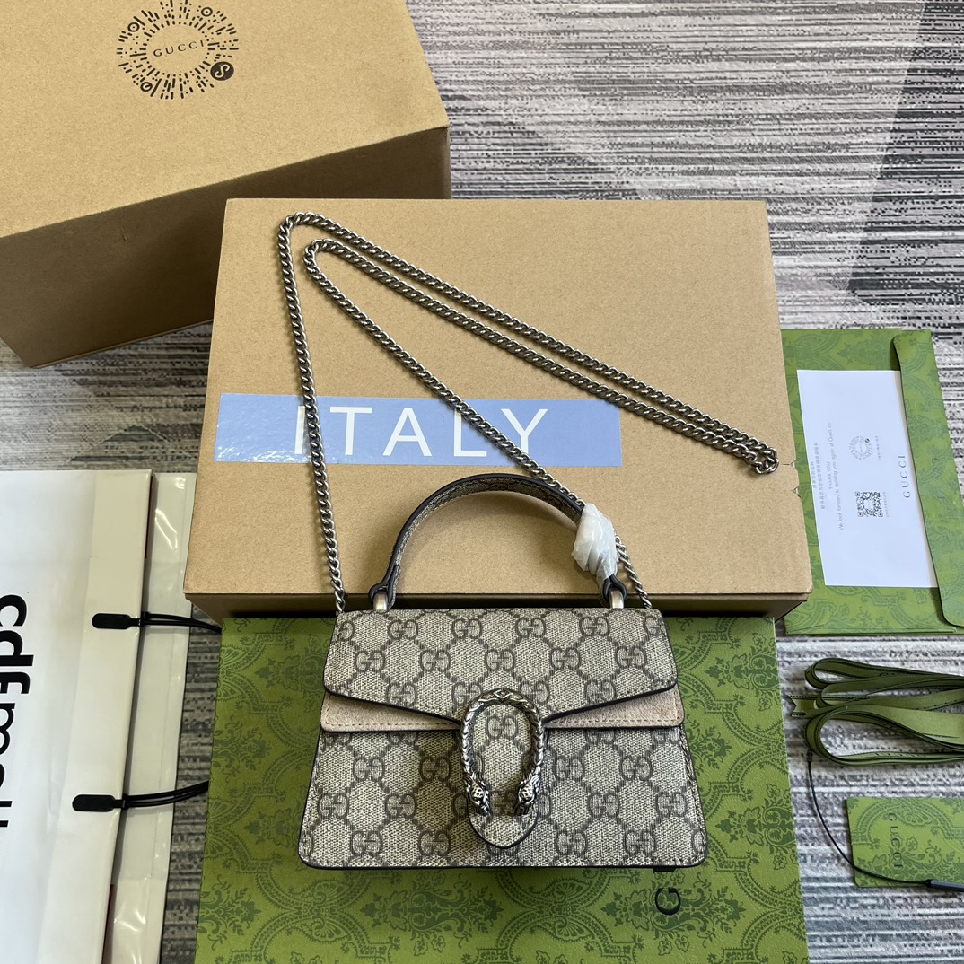 GUCCI Dionysus Mini Bag GG Supreme Canvas Tiger Head Lock