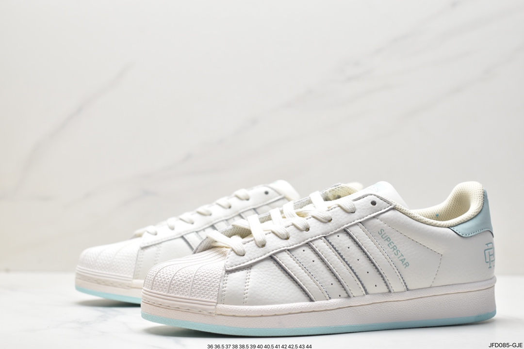 运动板鞋, 板鞋, Superstar, Originals, HR0469, Adidas Originals Superstar"Sail/Green/Lace", adidas Originals, Adidas - 阿迪达斯 Adidas Originals Superstar"Sail/Green/Lace" 经典百搭 防滑耐磨 低帮 休闲运动板鞋 白蓝 HR0469