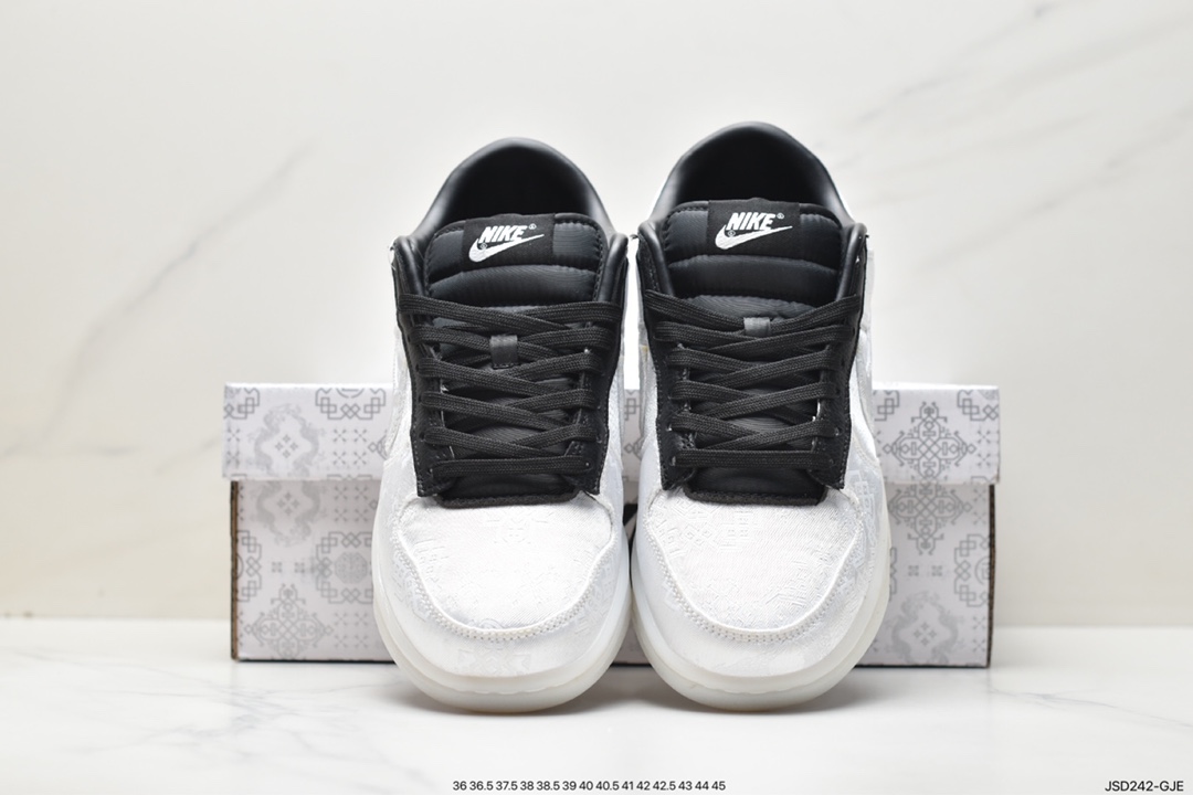 200 Fragment Design x Clot x Nike SB Dunk Low”20th Anniversary/White Silk”扣篮板鞋“联名丝绸白黑刮刮乐” FN0315-100