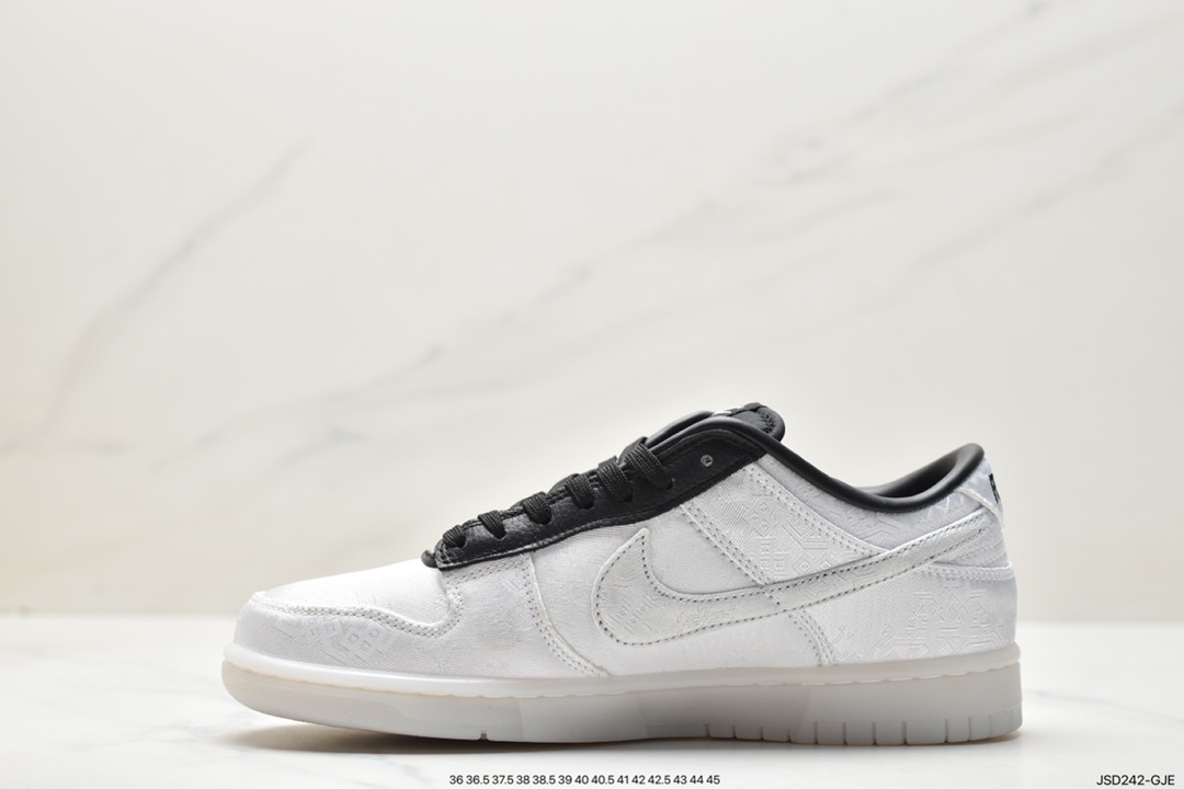 200 Fragment Design x Clot x Nike SB Dunk Low”20th Anniversary/White Silk”扣篮板鞋“联名丝绸白黑刮刮乐” FN0315-100
