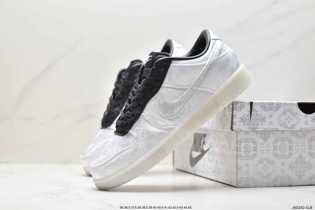 200 Fragment Design x Clot x Nike SB Dunk Low”20th Anniversary/White Silk”扣篮板鞋“联名丝绸白黑刮刮乐” FN0315-100