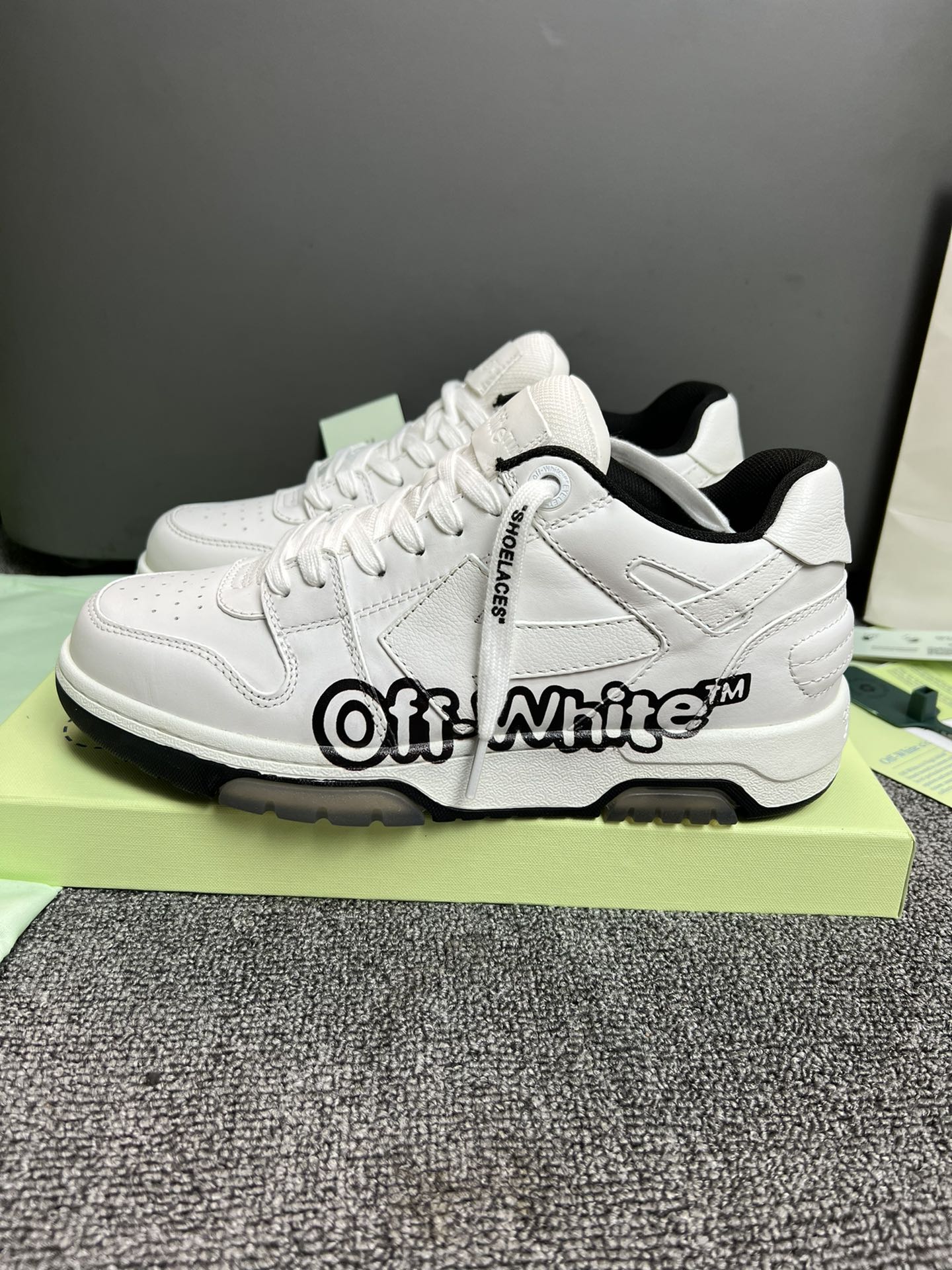 Off-White Replica
 Casual Shoes Black White Printing Unisex Cowhide Frosted Rubber Casual