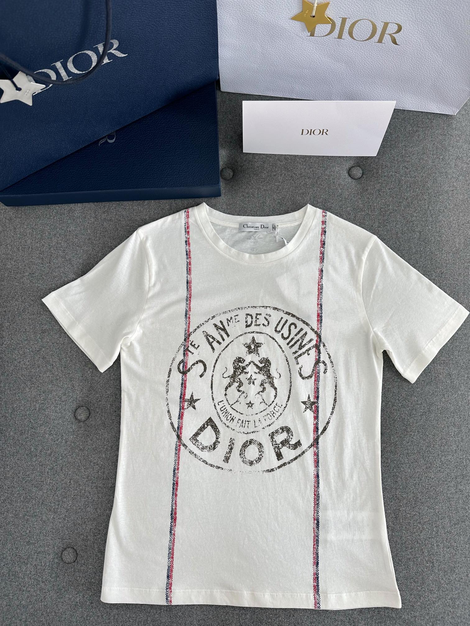 Dior Kleding T-Shirt Geel Afdrukken Katoen Linnen