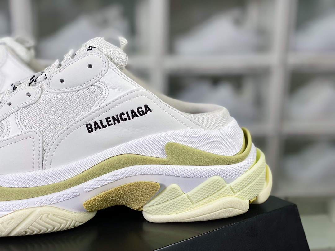 350 巴黎世家Balenciaga Triple S Mule Low Sneaker”Black/White/Red”时装运动鞋“白灰半拖”524039 W09O1 1000