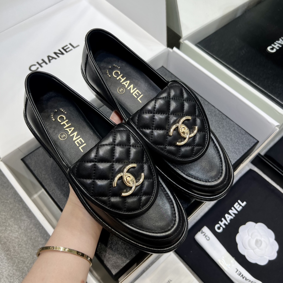 Chanel Shoes Loafers Calfskin Cowhide Genuine Leather Sheepskin