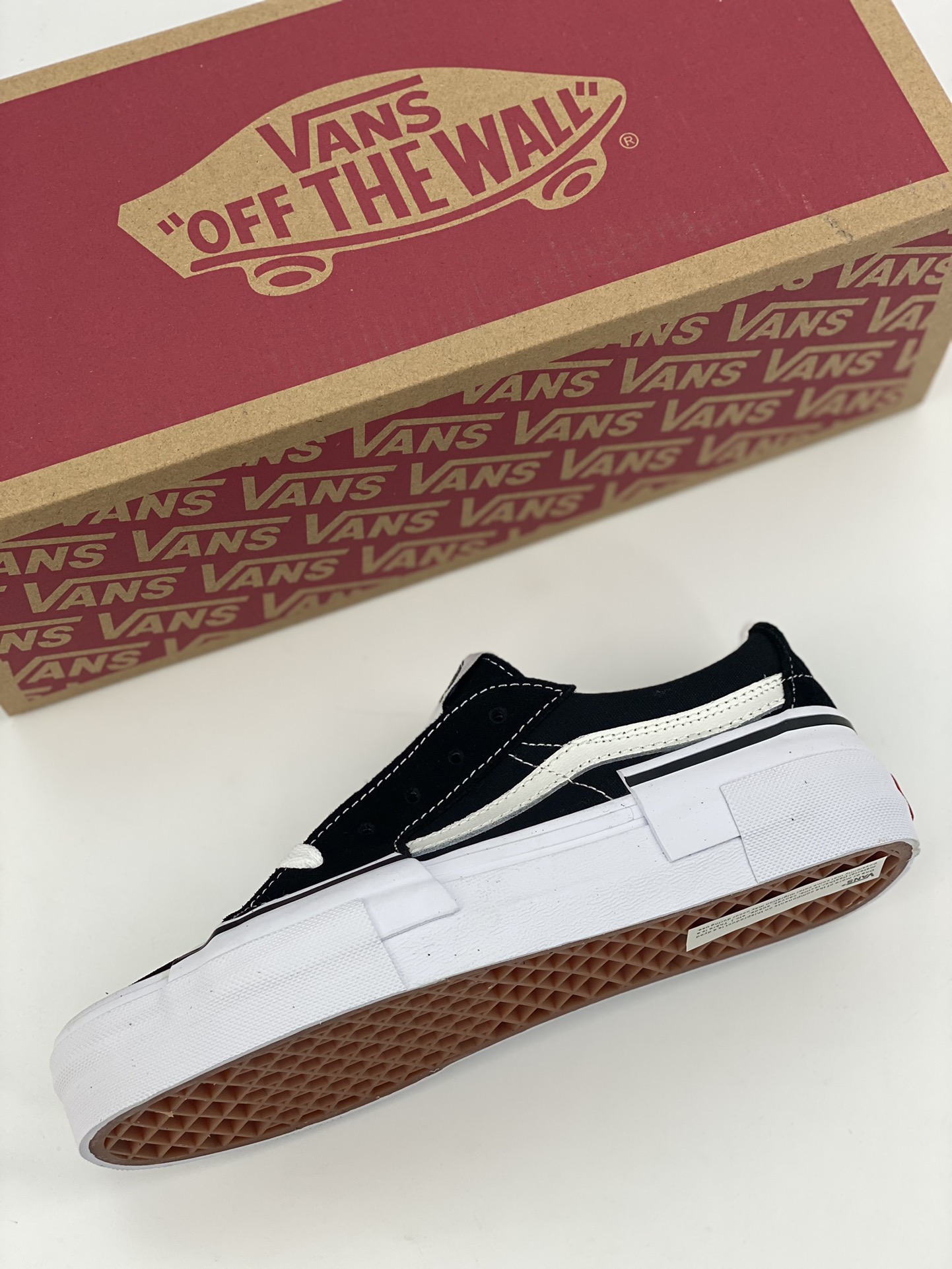 Vans Sk8-Low deconstruction is based on the classic shoe style Sk8-Low with black and white stripes