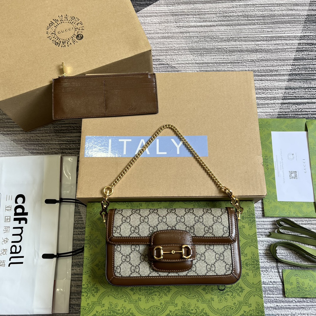 GUCCI Horsebit 1955 Mini Sac Bandoulière Porte-cartes Marron PVC