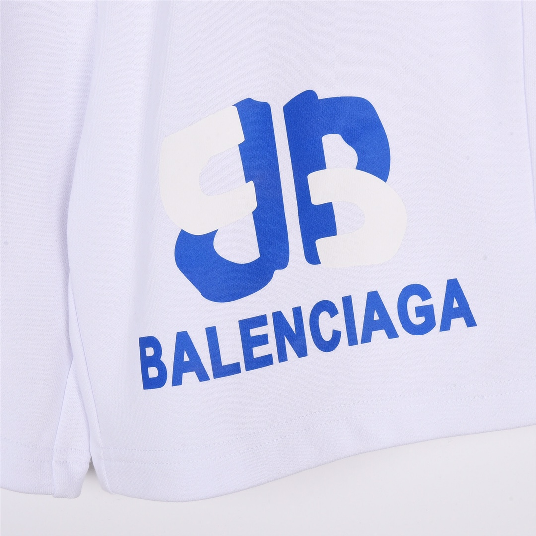 180 Balenciaga巴黎世家23ss蓝白双B印花短裤