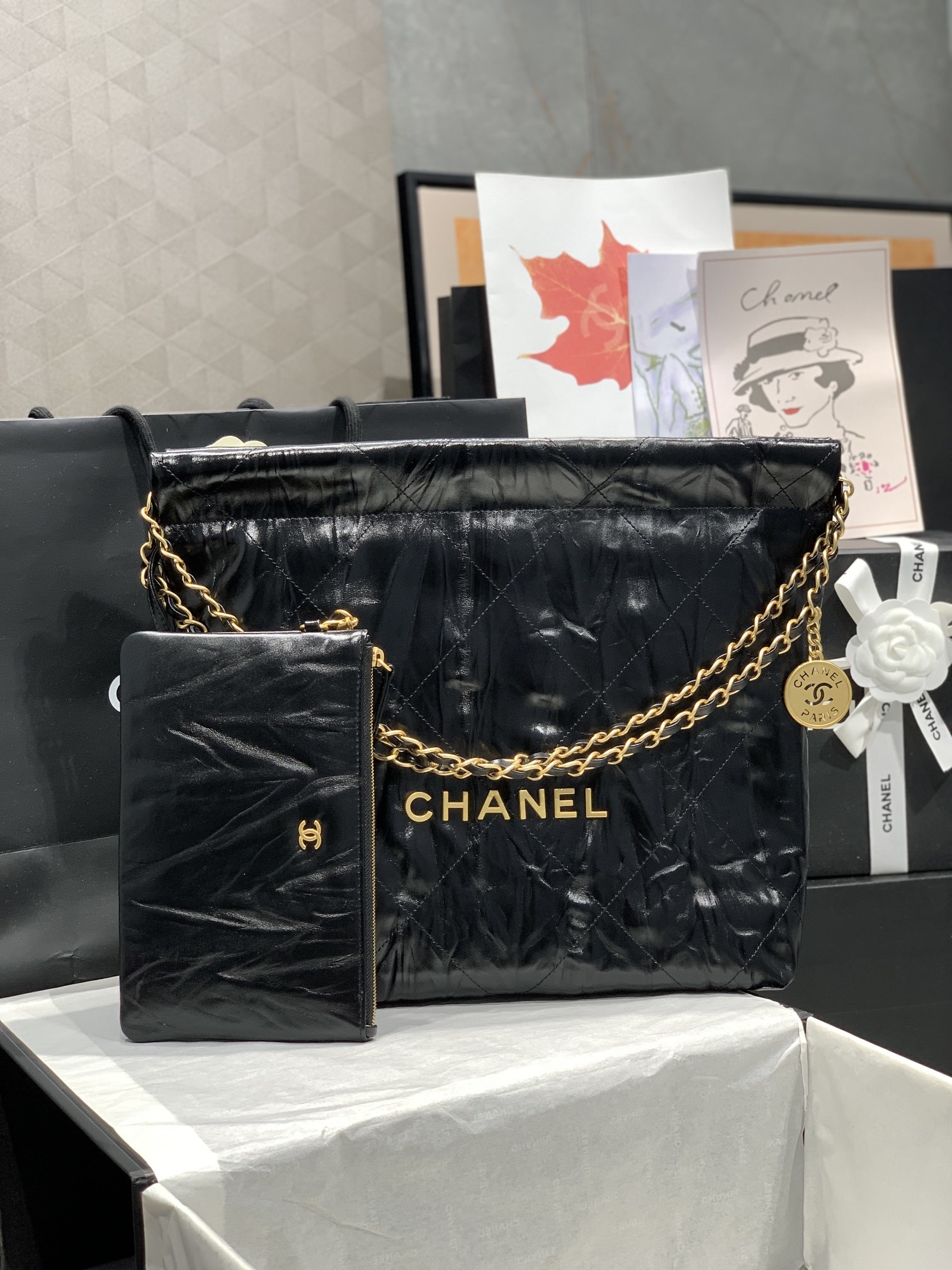 法国高端定制品Chane1AS3260#Chanel2022bag皱皮索口购物袋独家实拍香奈儿链条包单肩