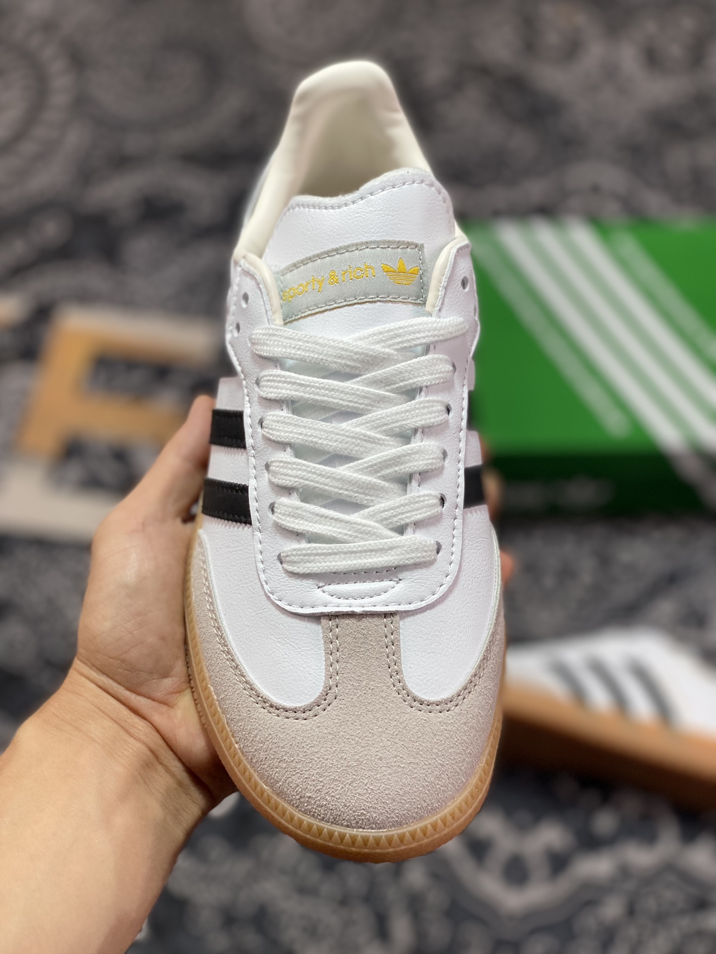 Sporty & Rich x Adidas Originals Samba OG Samba Series Gentlemen's Sneakers ”White Light Gray Black Raw Gum Sole” HP3354