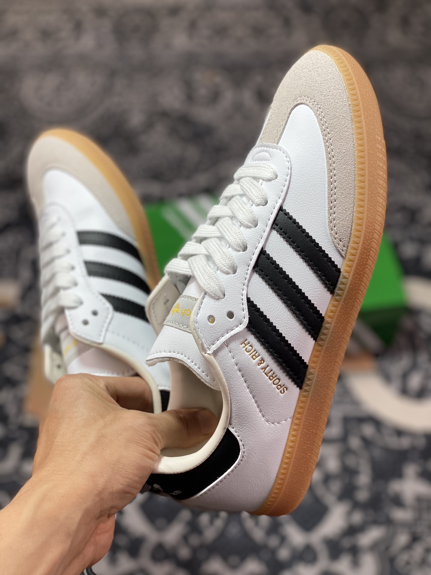 Sporty & Rich x Adidas Originals Samba OG Samba Series Gentlemen's Sneakers ”White Light Gray Black Raw Gum Sole” HP3354