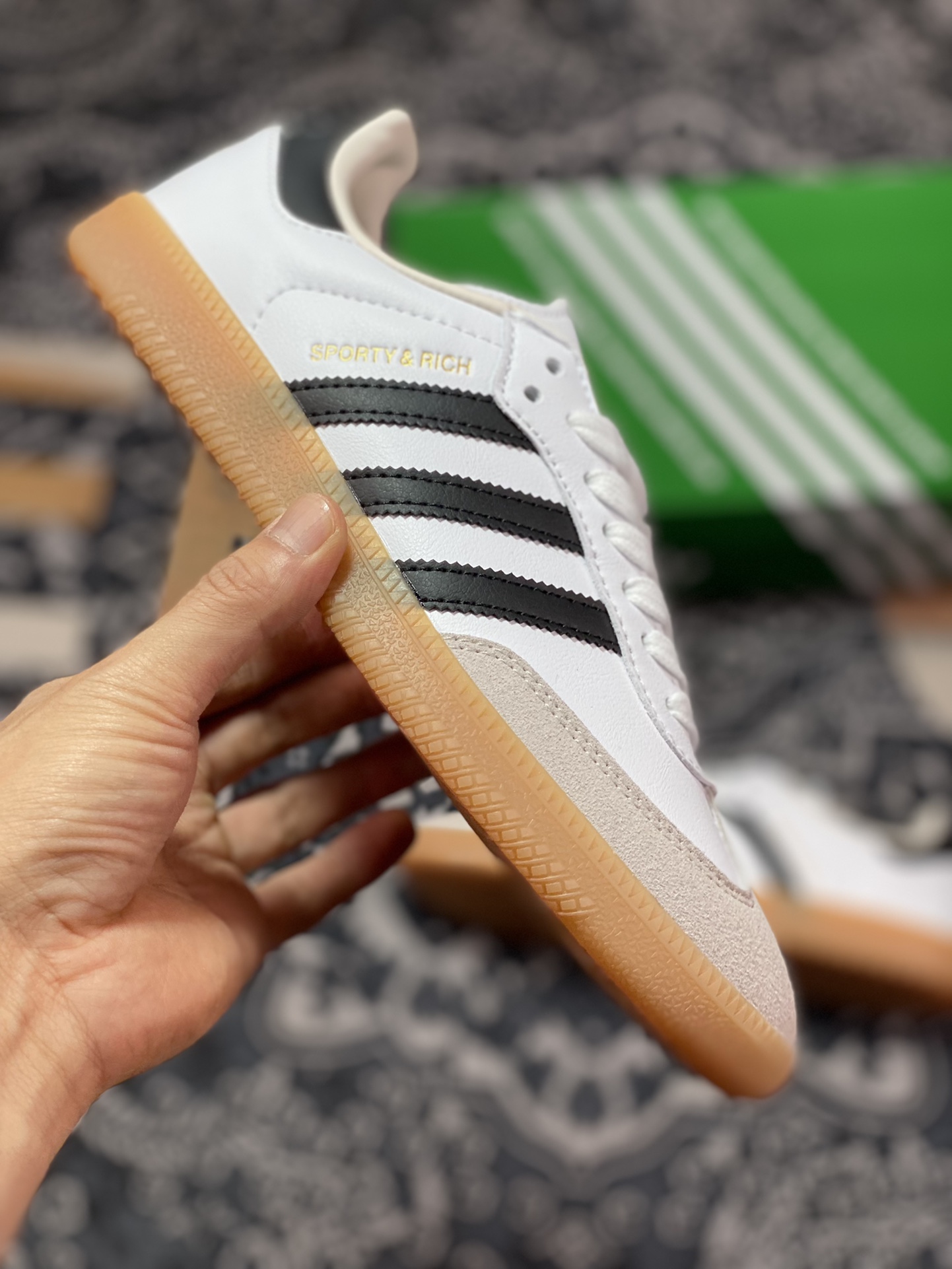 Sporty & Rich x Adidas Originals Samba OG Samba Series Gentlemen's Sneakers ”White Light Gray Black Raw Gum Sole” HP3354