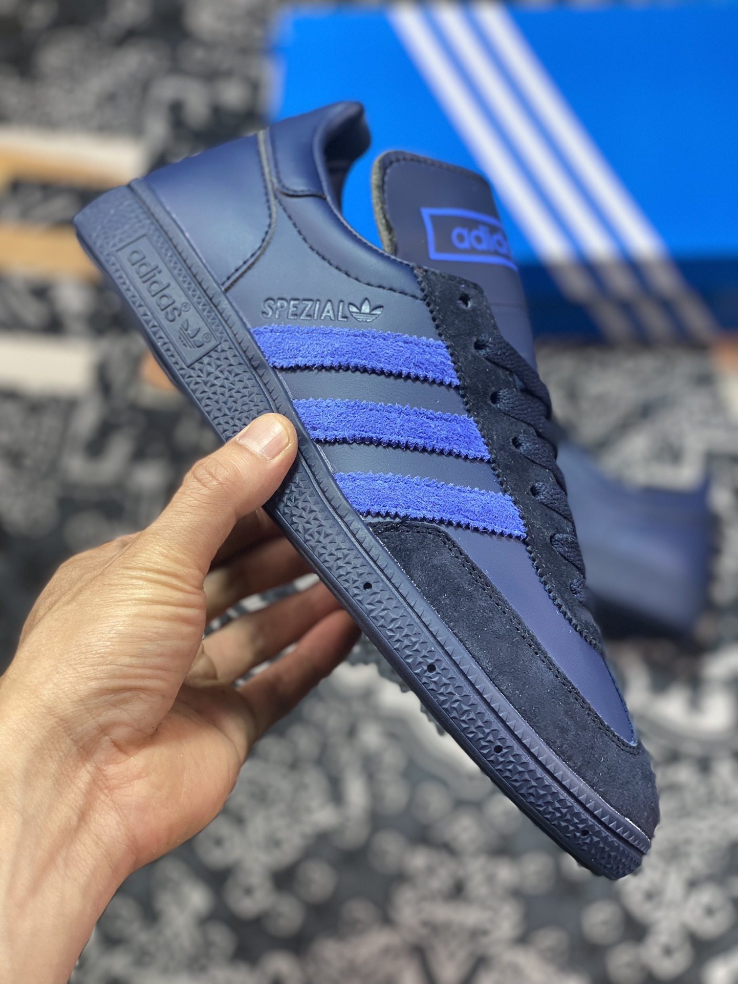 SHUKYU x E-WAX x Adidas Handball Spezial ”Night Indigo” low-top retro versatile casual sports sneakers ”leather indigo royal blue” HP6696