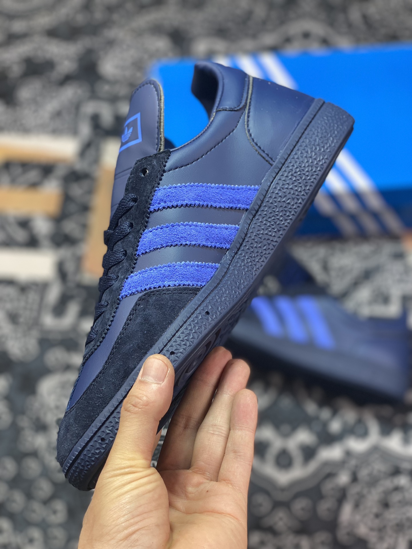 SHUKYU x E-WAX x Adidas Handball Spezial ”Night Indigo” low-top retro versatile casual sports sneakers ”leather indigo royal blue” HP6696