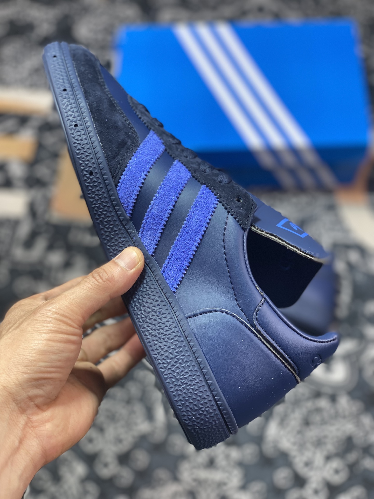 SHUKYU x E-WAX x Adidas Handball Spezial ”Night Indigo” low-top retro versatile casual sports sneakers ”leather indigo royal blue” HP6696