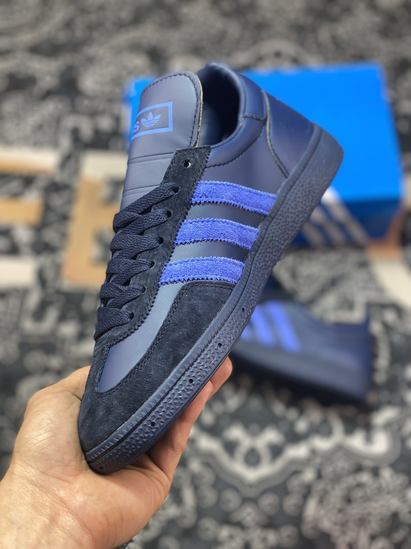 SHUKYU x E-WAX x Adidas Handball Spezial ”Night Indigo” low-top retro versatile casual sports sneakers ”leather indigo royal blue” HP6696