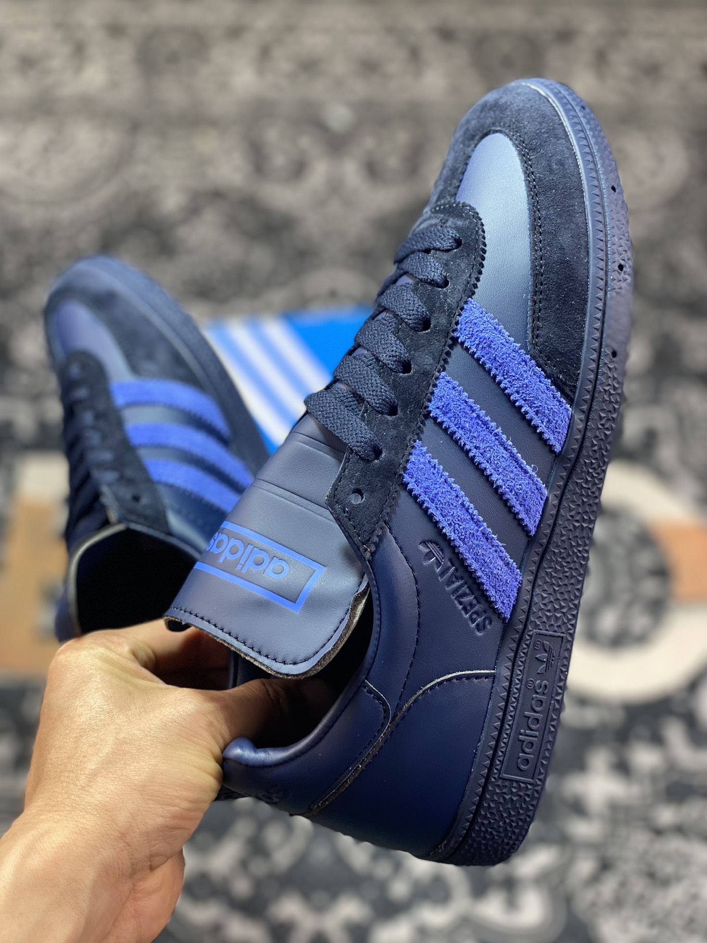 SHUKYU x E-WAX x Adidas Handball Spezial ”Night Indigo” low-top retro versatile casual sports sneakers ”leather indigo royal blue” HP6696