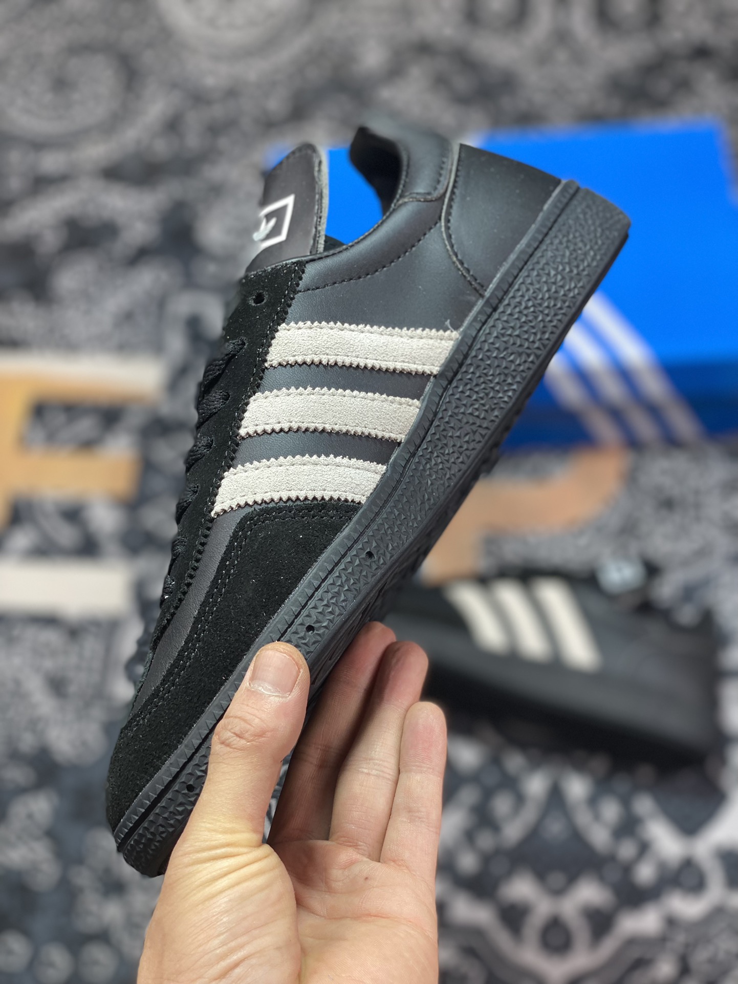 SHUKYU x E-WAX x Adidas Handball Spezial ”Black” handball player series low-top sneakers ”leather black and white” HP6695