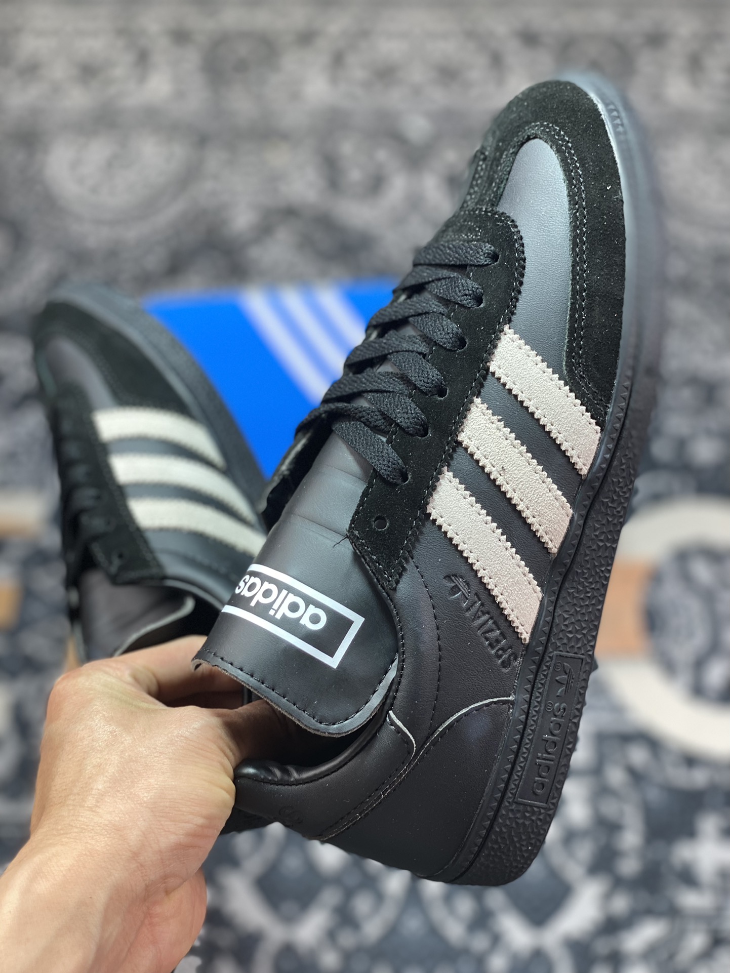 SHUKYU x E-WAX x Adidas Handball Spezial ”Black” handball player series low-top sneakers ”leather black and white” HP6695