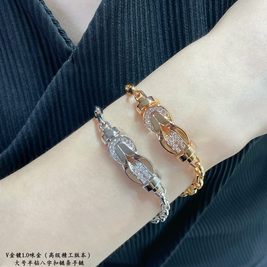  V金材质  大号全长17.18.19💥新品发布❤️  费雷德 大号半钻八字扣链条手链👉🏻大牌 时尚 精