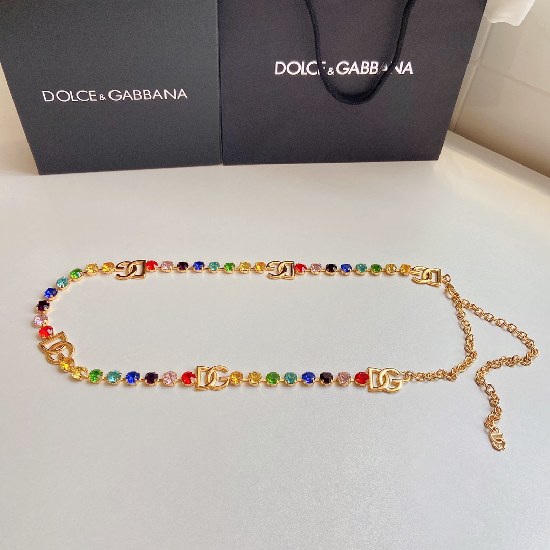 D&G杜嘉班纳DG徽标与彩色水钻腰带