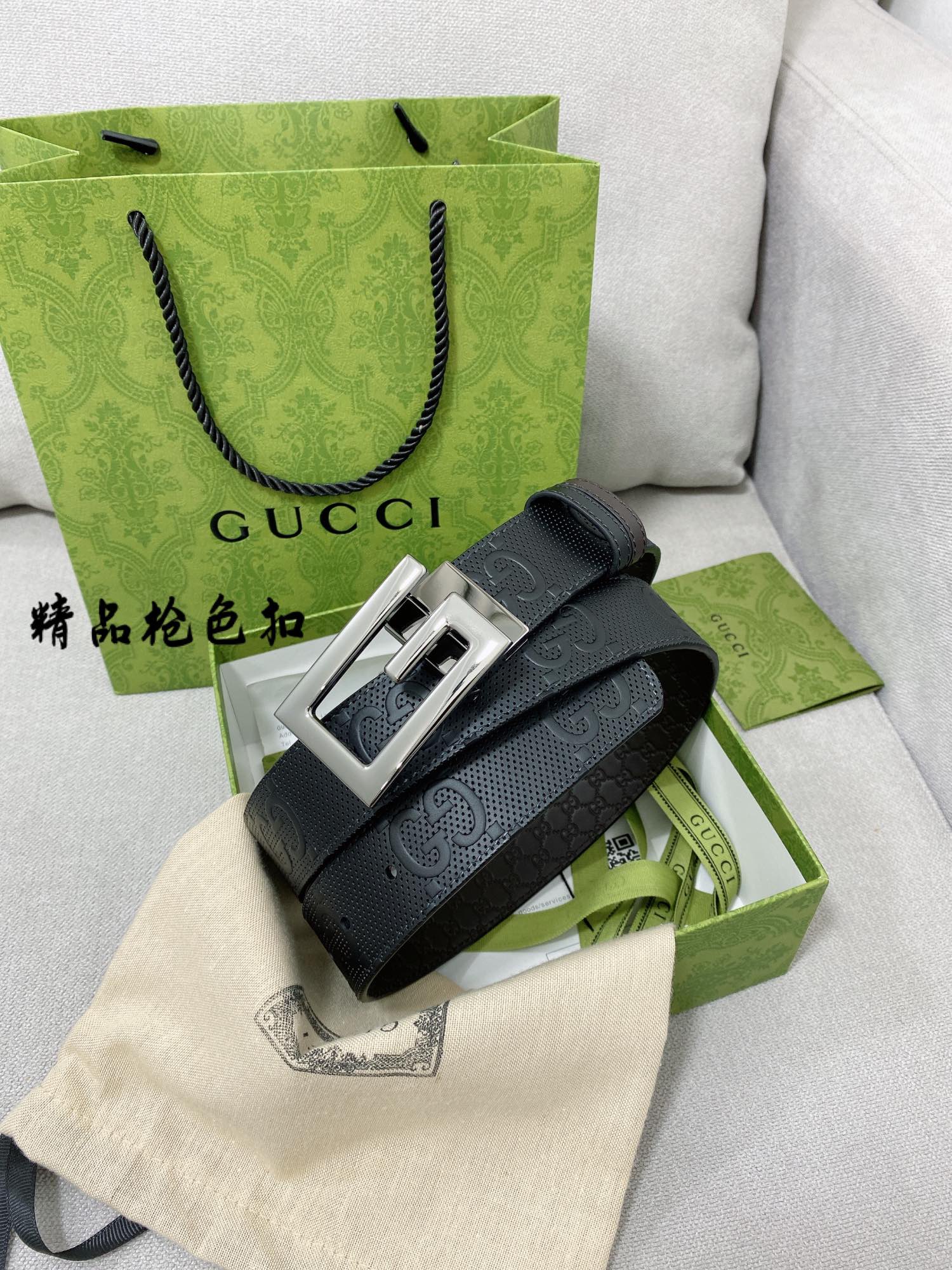 Gucci海外专柜同步新款双面可用原单腰带进口原厂头层牛皮搭配精品旋转扣头宽度3.5cm