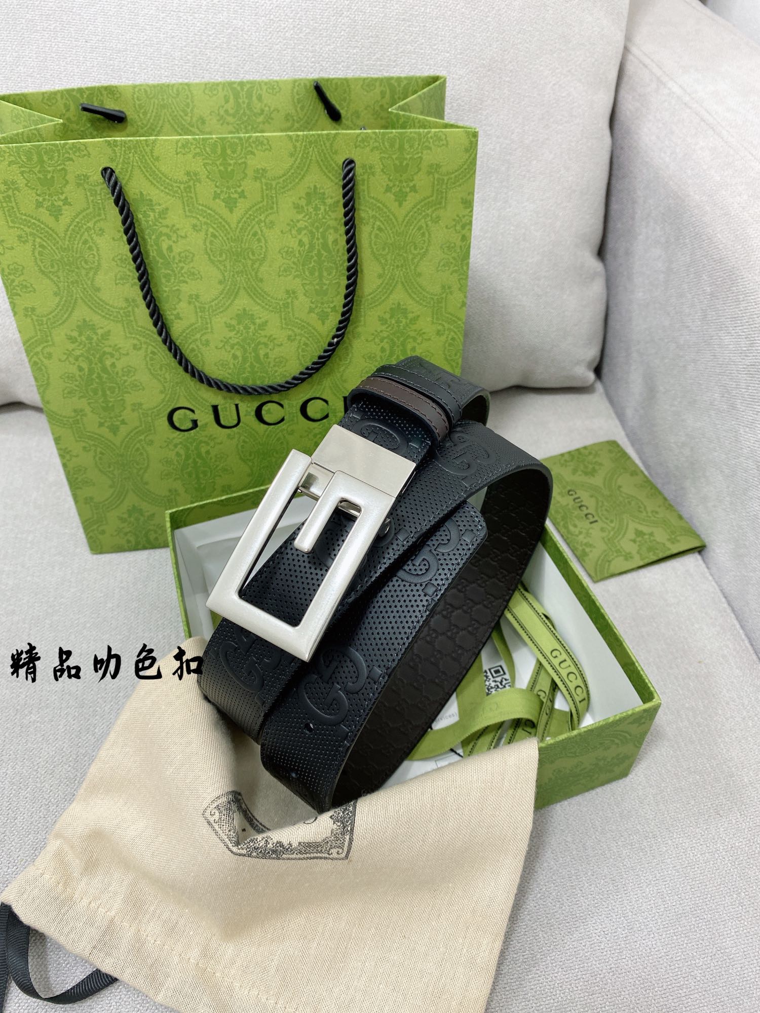 Gucci海外专柜同步新款双面可用原单腰带进口原厂头层牛皮搭配精品旋转扣头宽度3.5cm