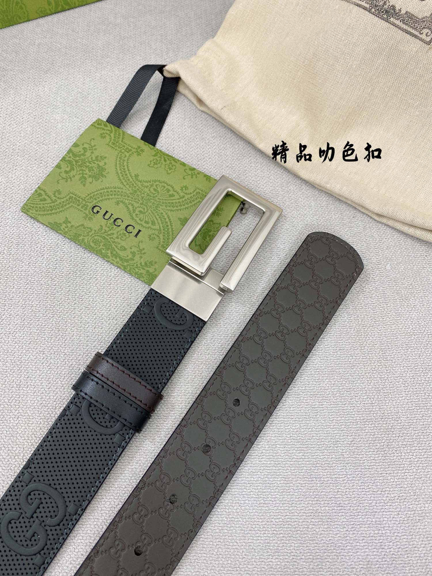 Gucci海外专柜同步新款双面可用原单腰带进口原厂头层牛皮搭配精品旋转扣头宽度3.5cm