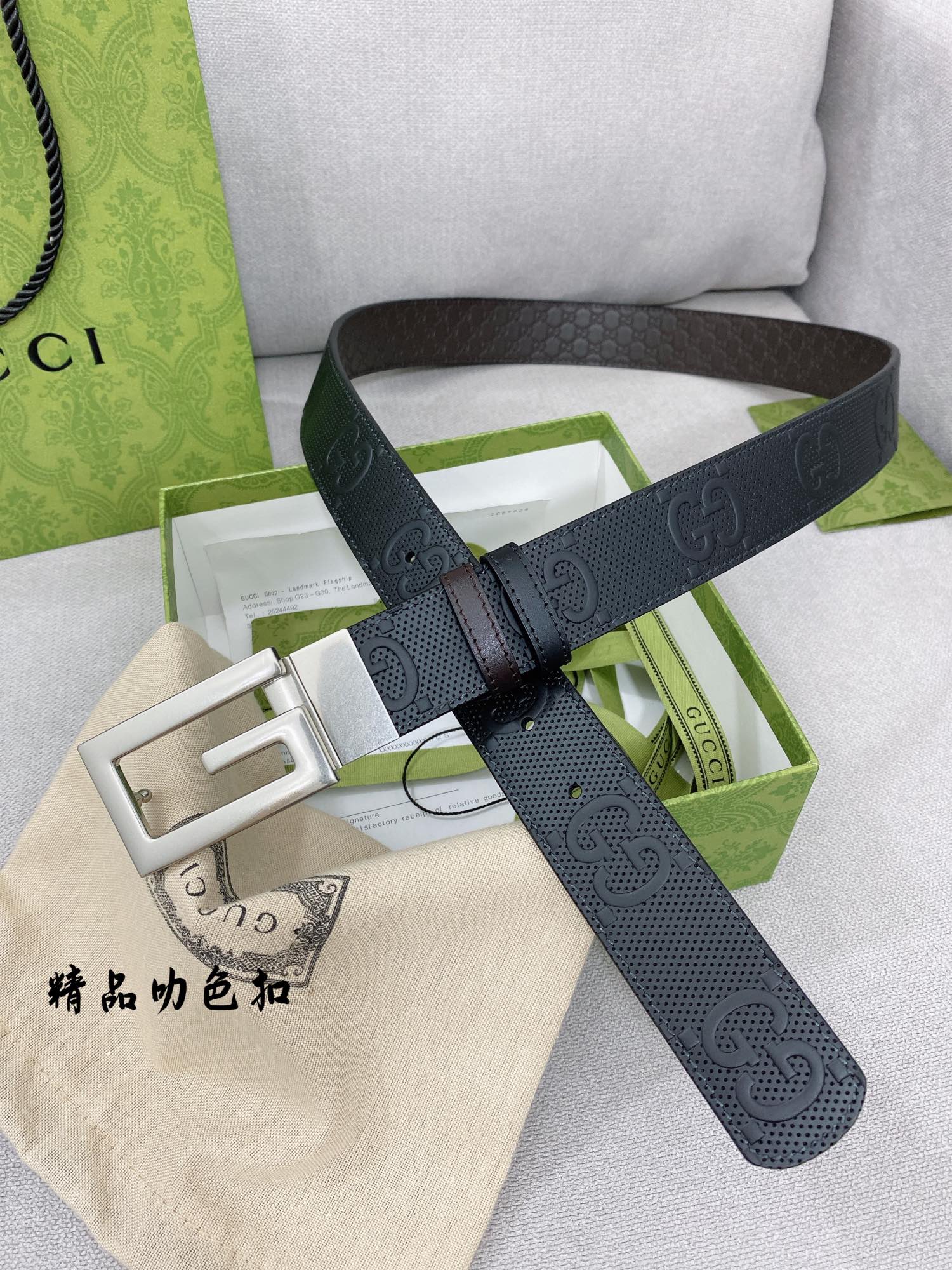 Gucci海外专柜同步新款双面可用原单腰带进口原厂头层牛皮搭配精品旋转扣头宽度3.5cm