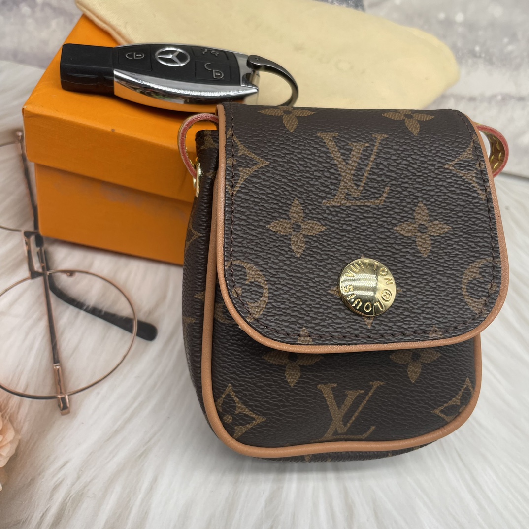 Luxury mini leather lipstick bag, front view