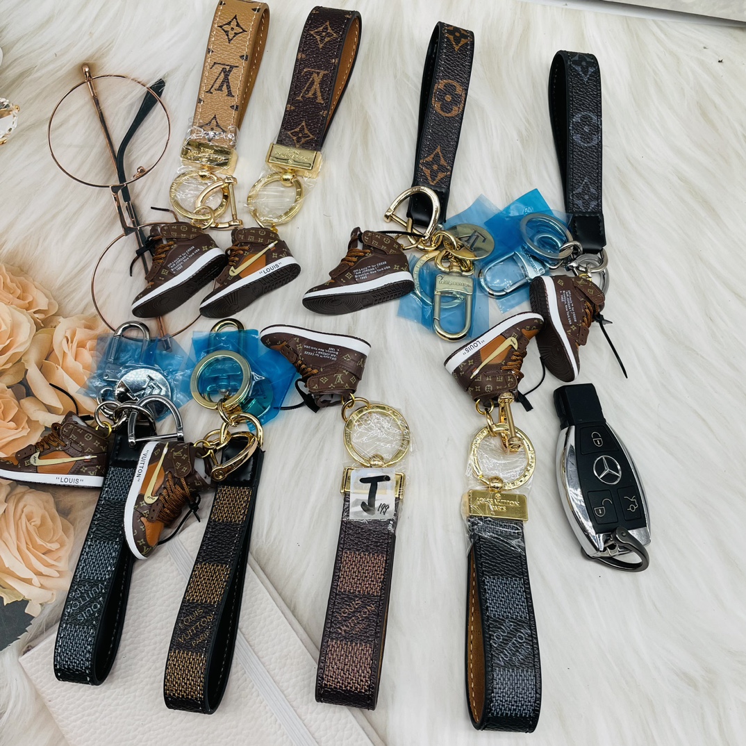 Close-up of leather detail on sneaker keychain