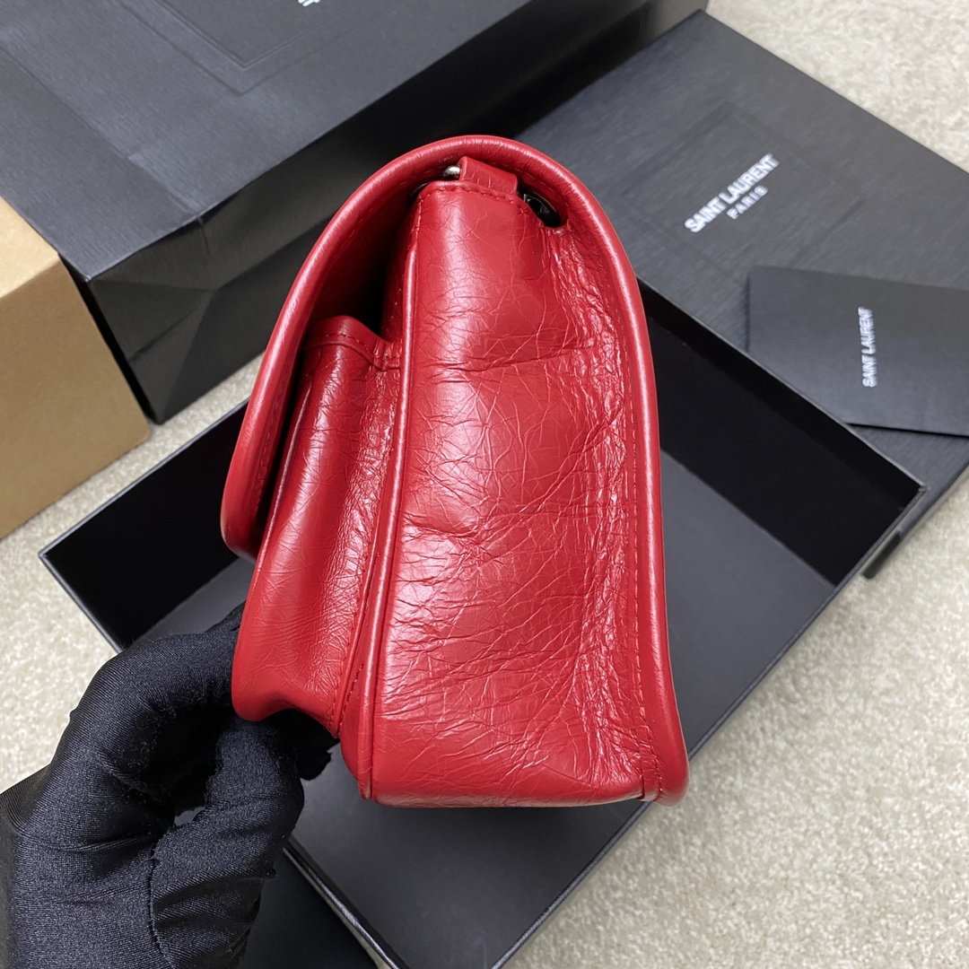 Saint Laurent 22cm油腊红皮/古银 NIKI～22cm 爆裂纹 超多明星 同款
