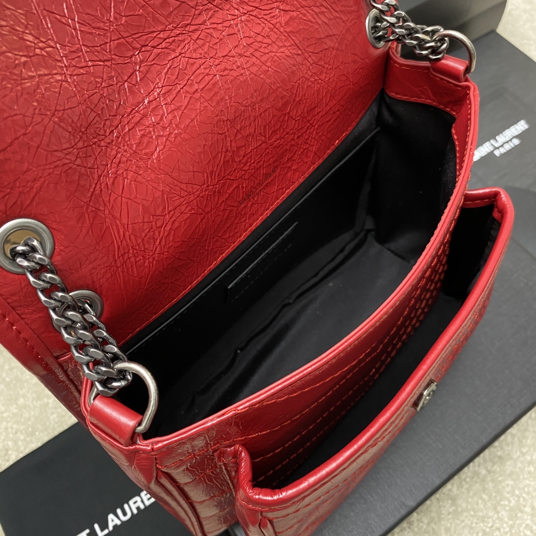 Saint Laurent 22cm油腊红皮/古银 NIKI～22cm 爆裂纹 超多明星 同款