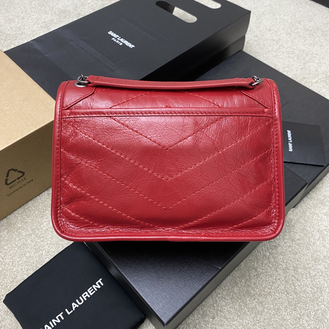 Saint Laurent 22cm油腊红皮/古银 NIKI～22cm 爆裂纹 超多明星 同款