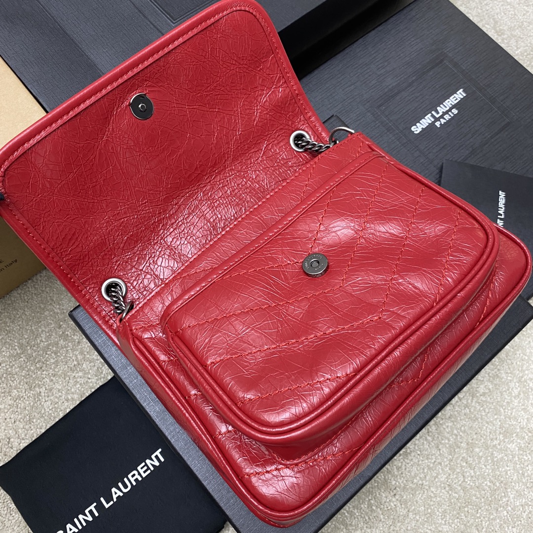 Saint Laurent 22cm油腊红皮/古银 NIKI～22cm 爆裂纹 超多明星 同款