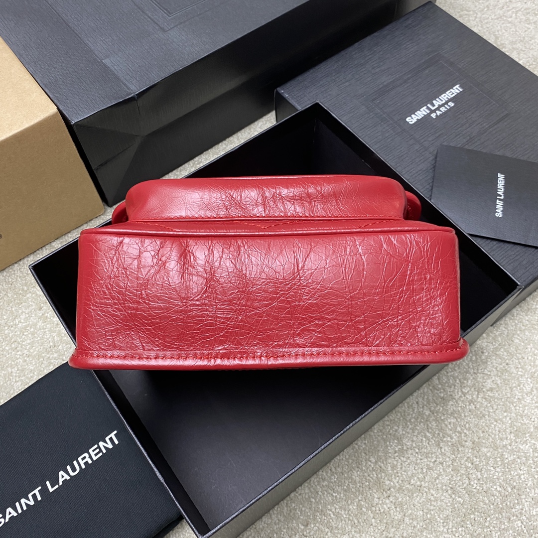Saint Laurent 22cm油腊红皮/古银 NIKI～22cm 爆裂纹 超多明星 同款