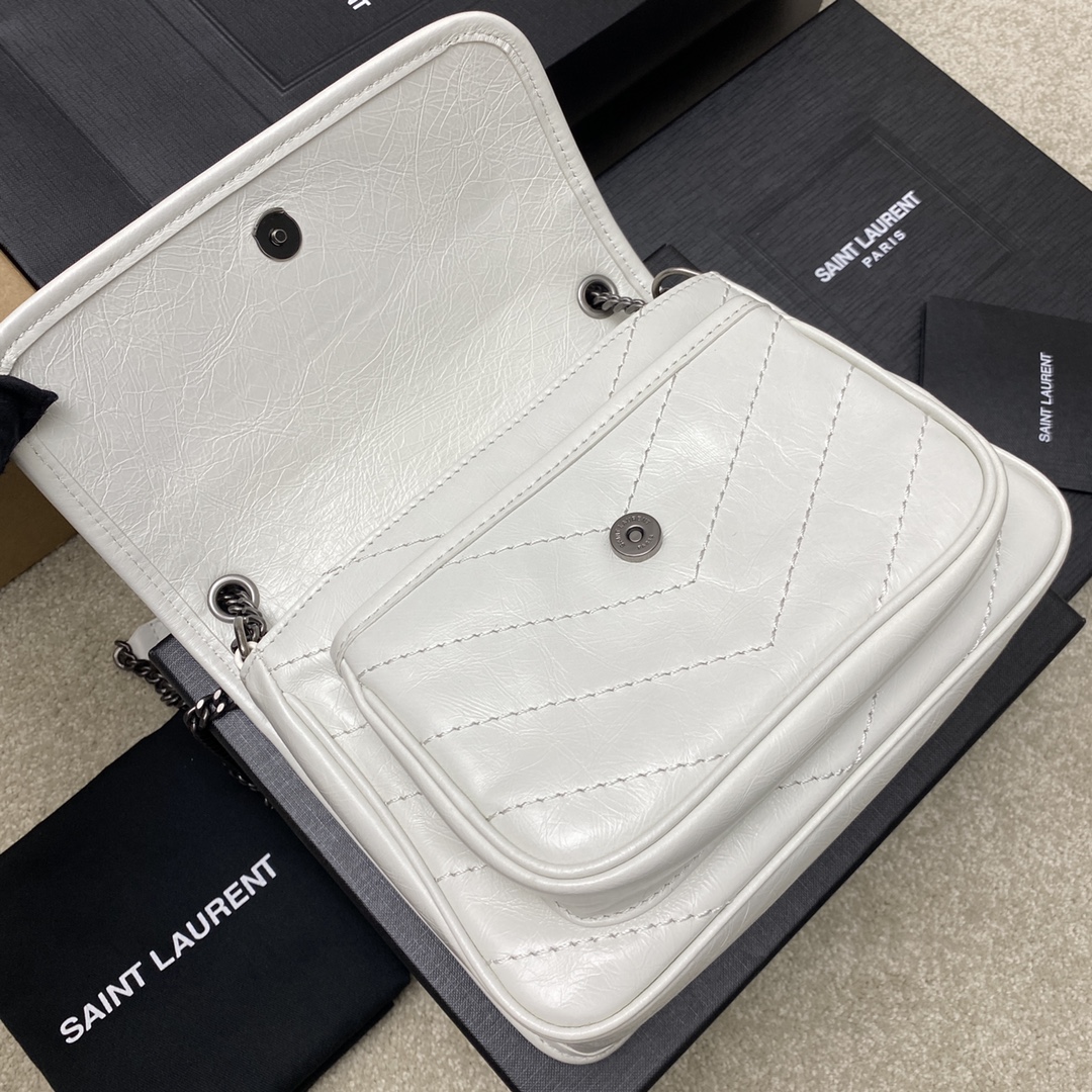 Saint Laurent 22cm油腊纯白/古银 NIKI～22cm 爆裂纹 超多明星 同款