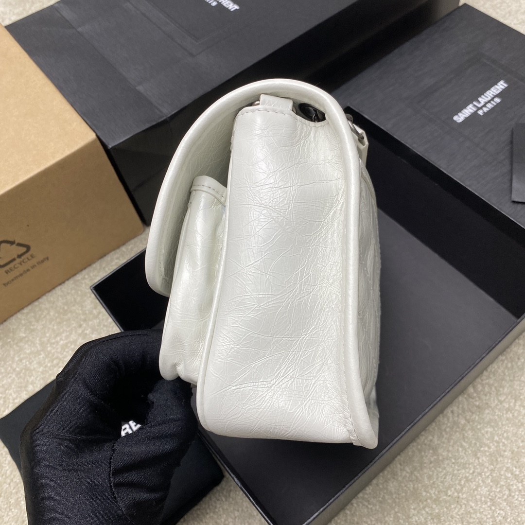 Saint Laurent 22cm油腊纯白/古银 NIKI～22cm 爆裂纹 超多明星 同款